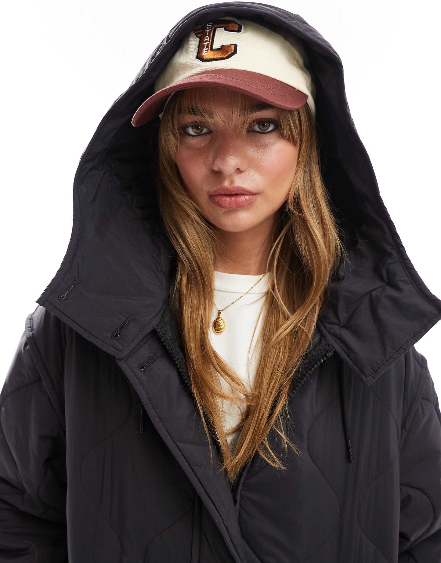 Longline Quilted Jacket With Hood