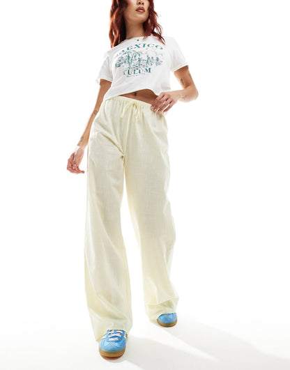 Linen Blend Pull On Wide Leg Trouser