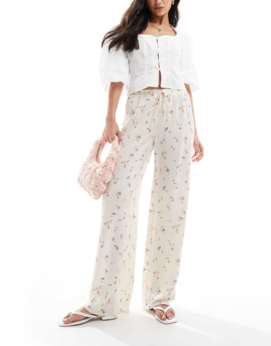 Linen Blend Pull On Wide Leg Trouser