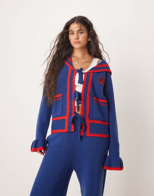 Sailor Collar Tie-Front Cardigan Co-Ord
