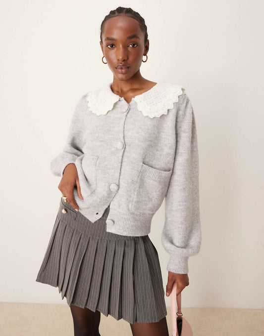 Fluffy Collar Detail Cardigan
