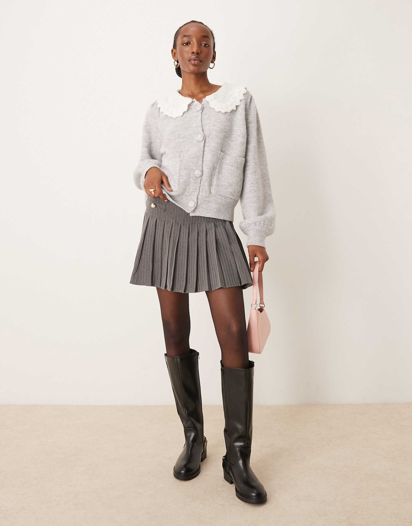 Fluffy Collar Detail Cardigan