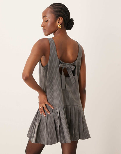 Sparkle Pinstripe Pleated Pinafore Dress