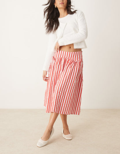 Striped Volume Midi Skirt