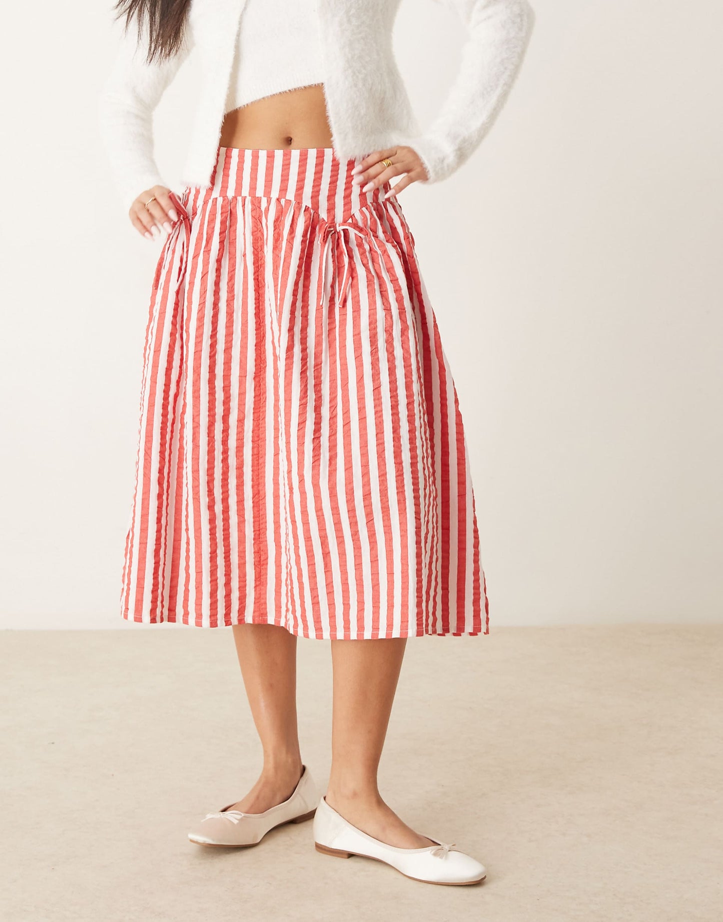 Striped Volume Midi Skirt