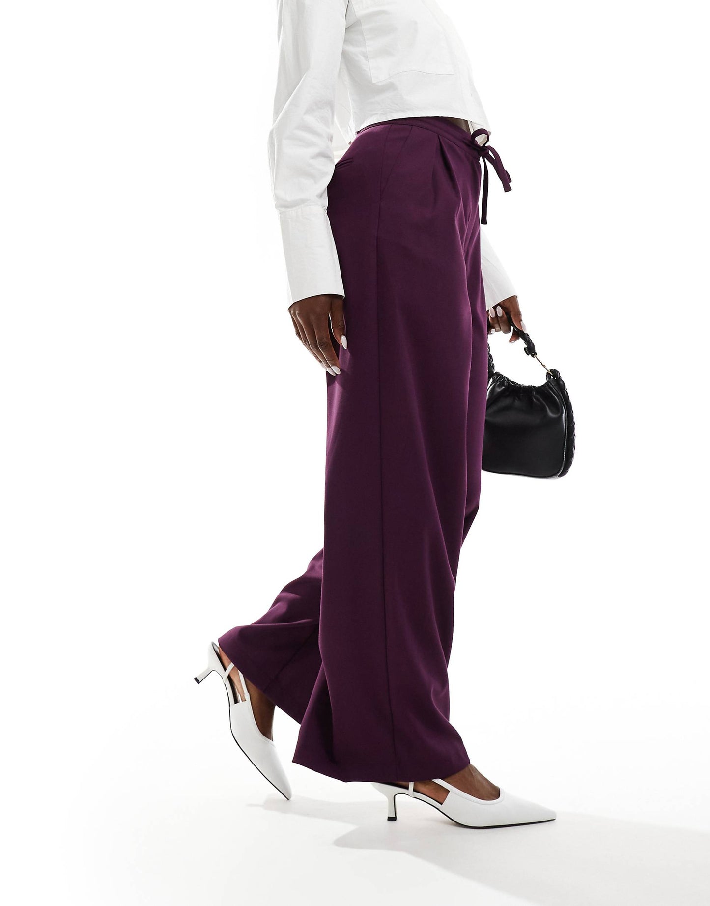 Tailored Tie Waist Wide Leg Trousers With Pleat Detail