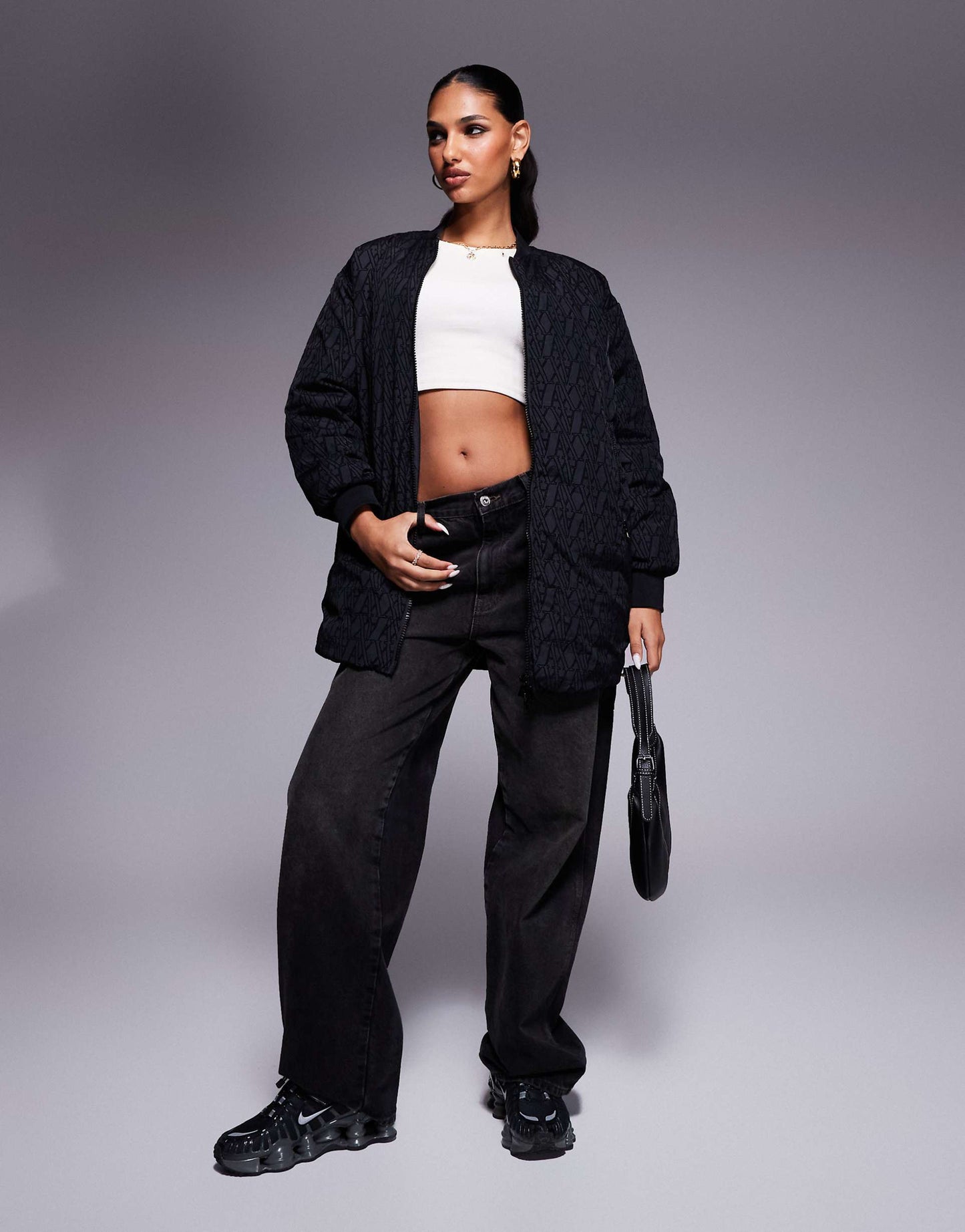 All Over Logo Longline Bomber Jacket