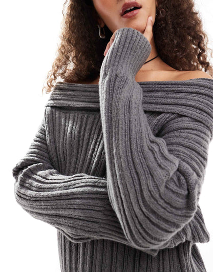 Cable Knit Off-Shoulder Chunky Knitted Dress