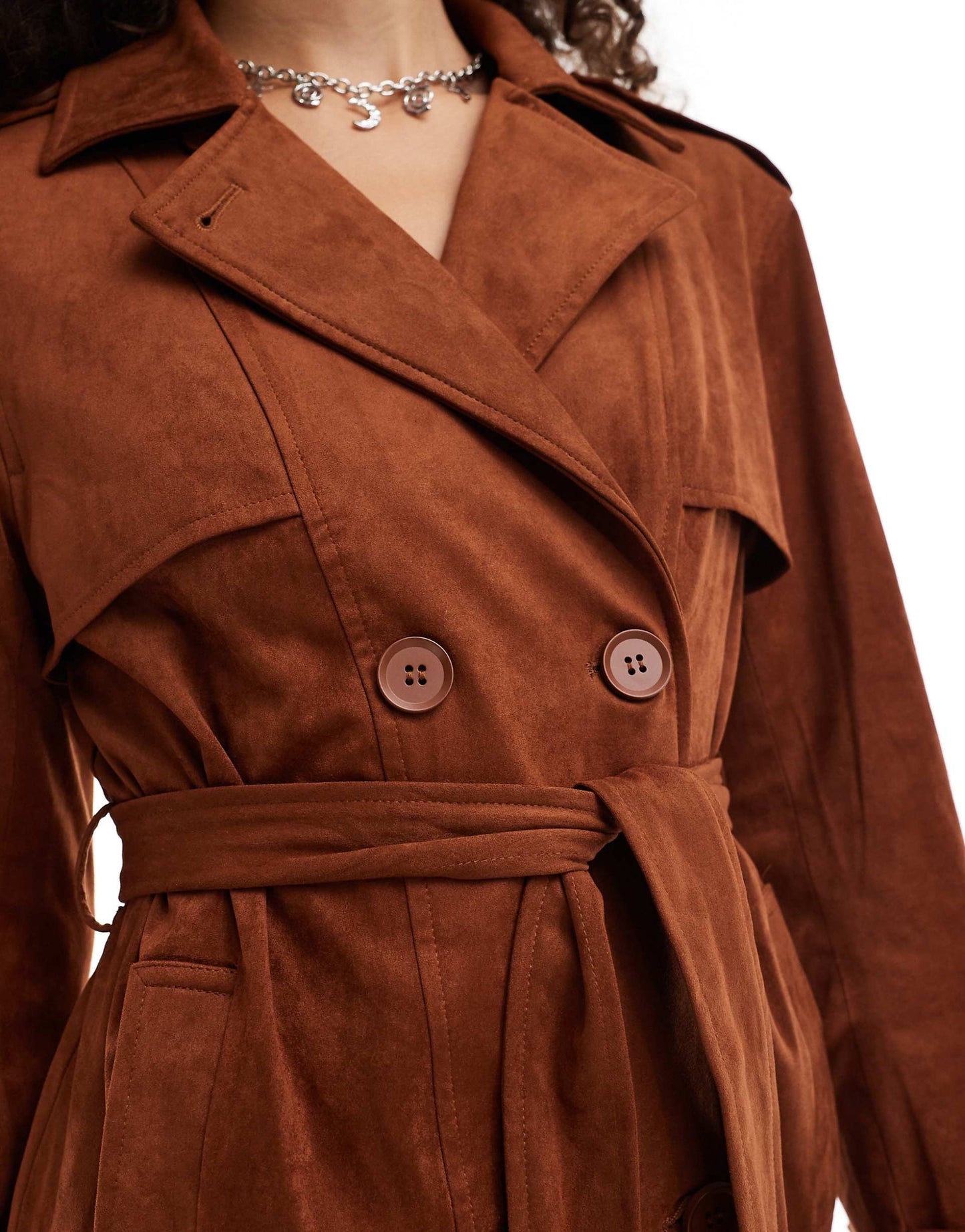 Belted Faux Suede Trench Coat