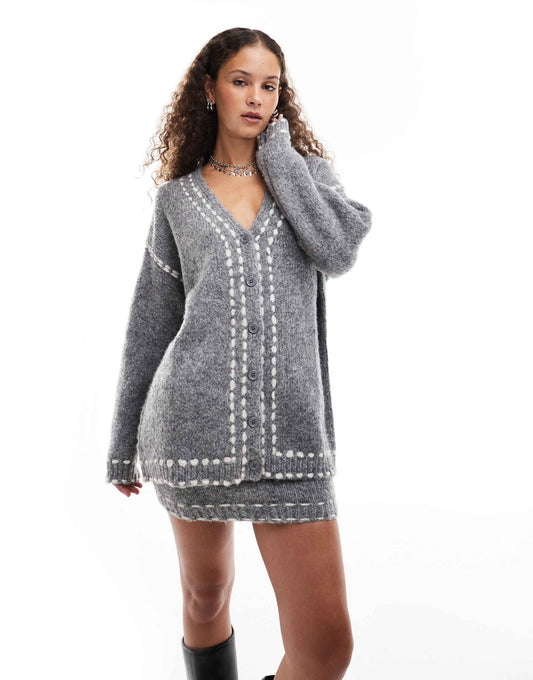 Longline Stitch Detail Cardigan Co-Ord