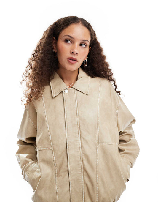 Relaxed Faux Leather Bomber Jacket