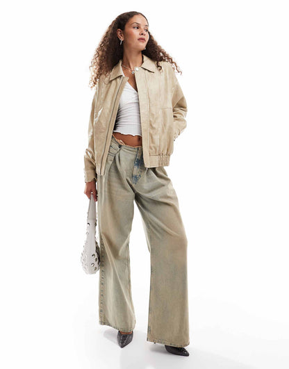 Relaxed Faux Leather Bomber Jacket