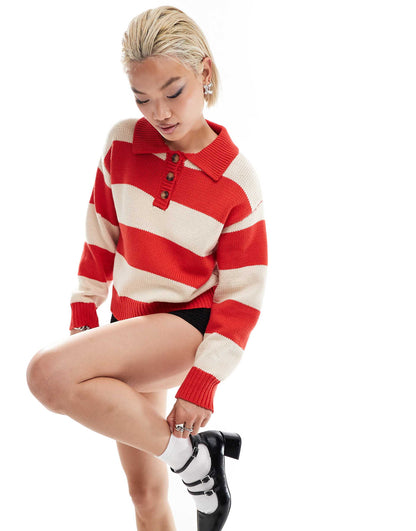 Button Up Striped Oversized Jumper