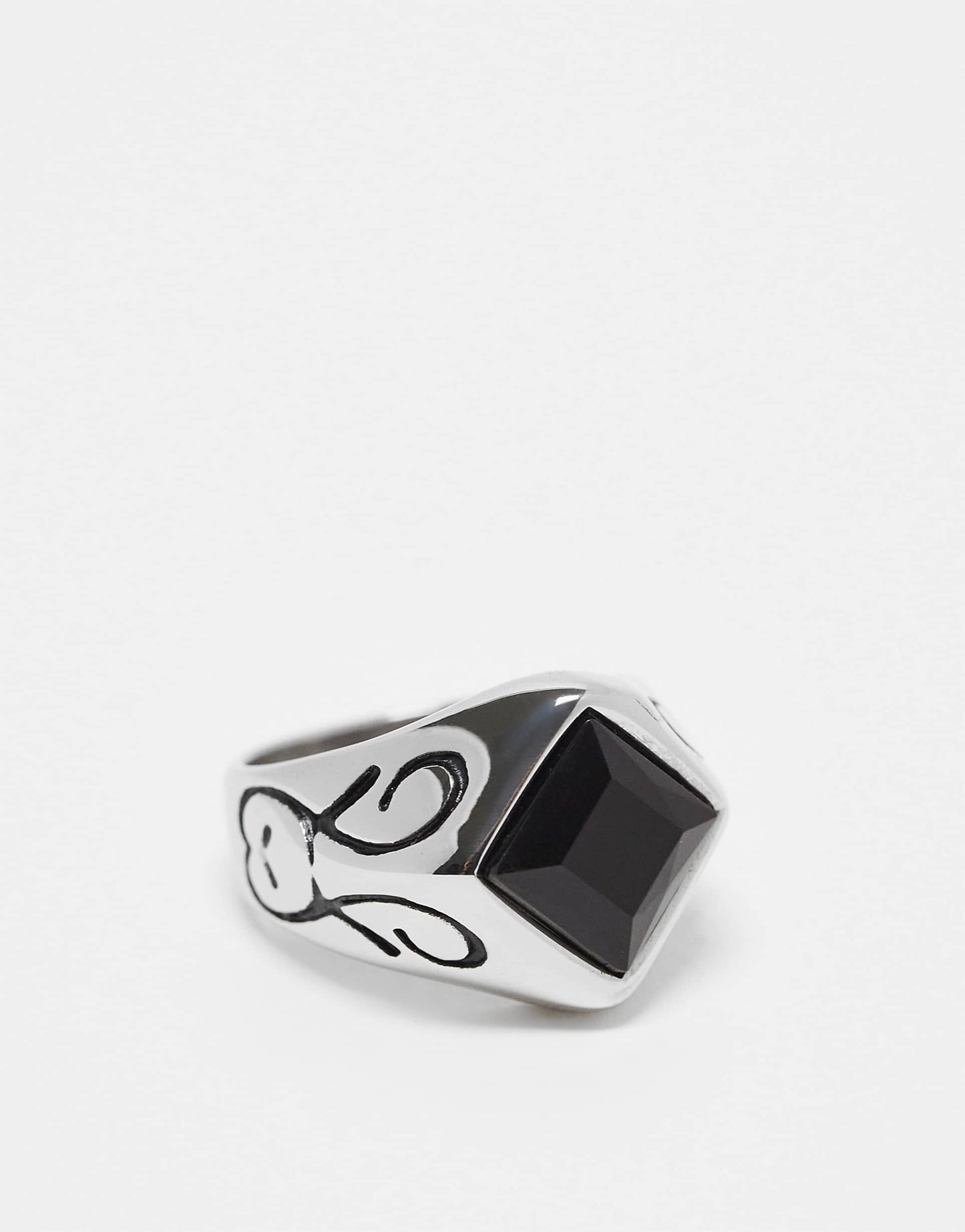 Waterproof Stainless Steel Signet Ring With Geo Black Stone