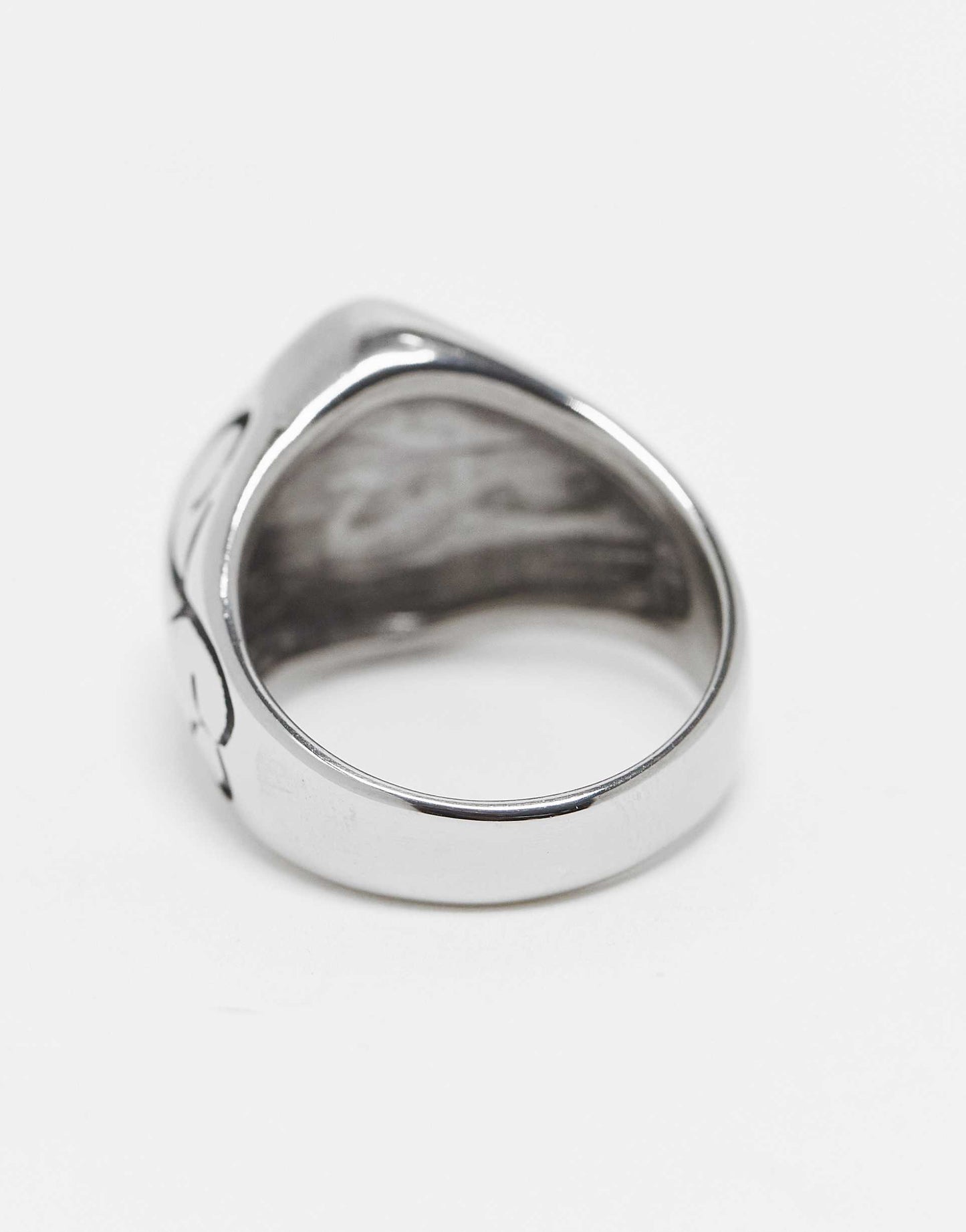 Waterproof Stainless Steel Signet Ring With Geo Black Stone