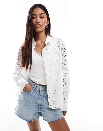 Broderie Shirt With Scallop Hem Detail