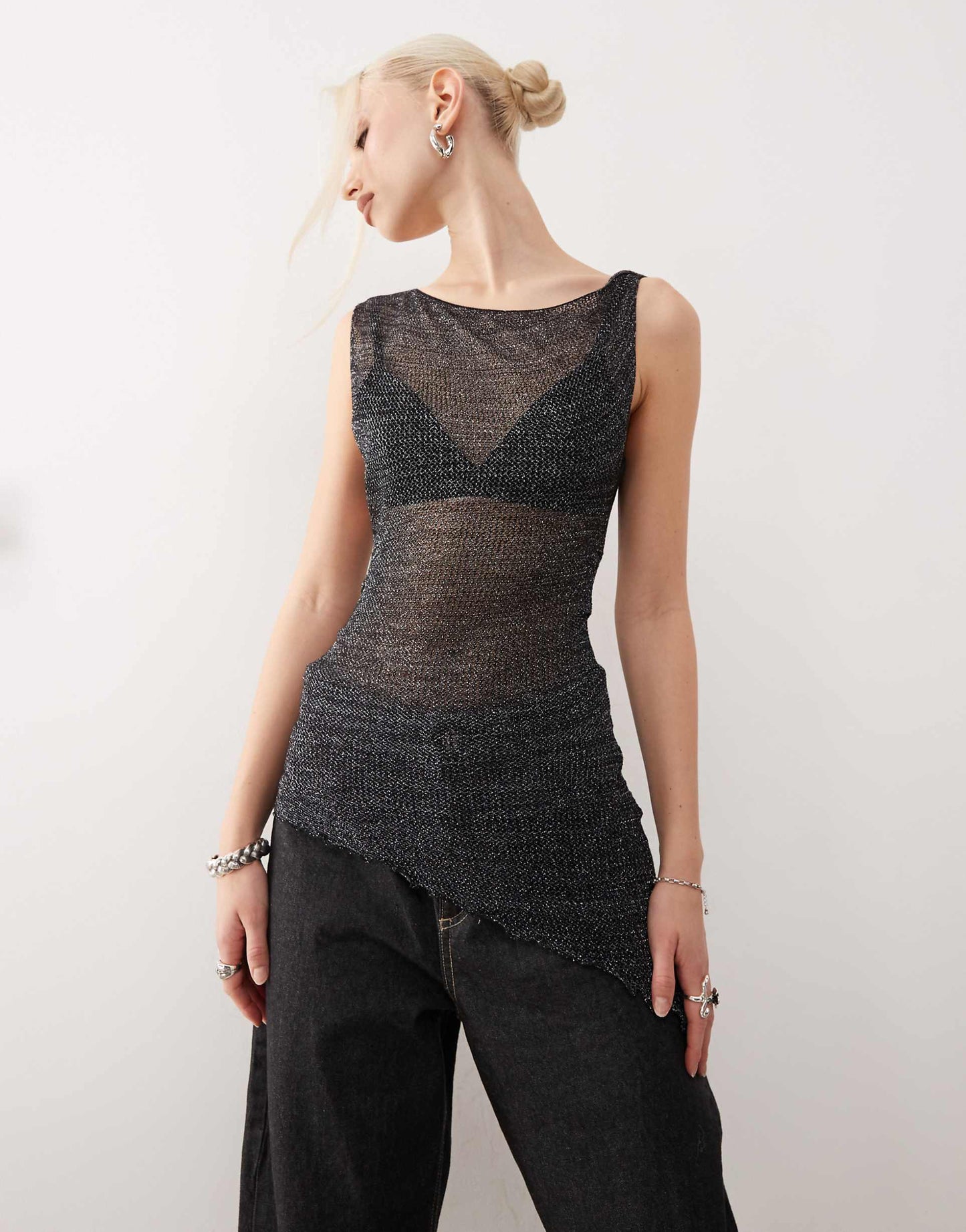 Shimmer Knitted Asymmetric Top