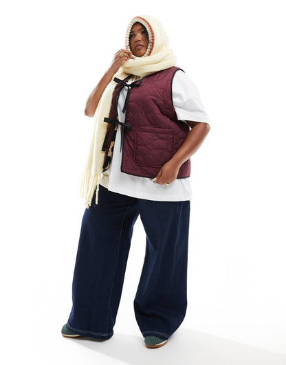 Collar Detail Tie Front Reversible Padded Gilet