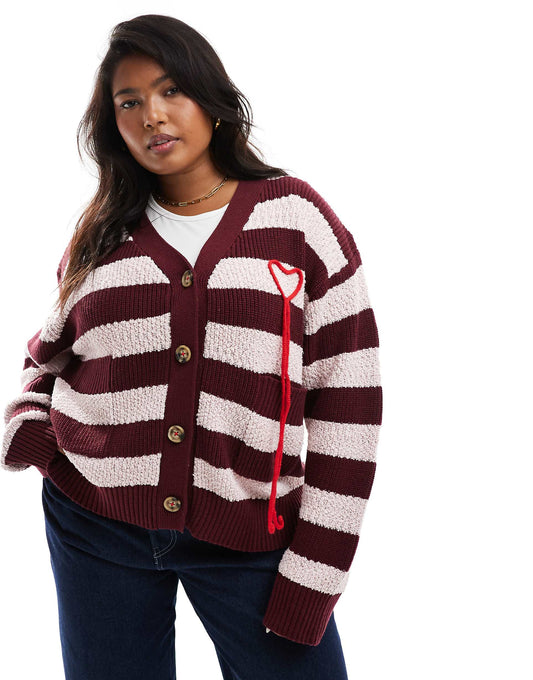 Textured Longline Applique Heart Cardigan