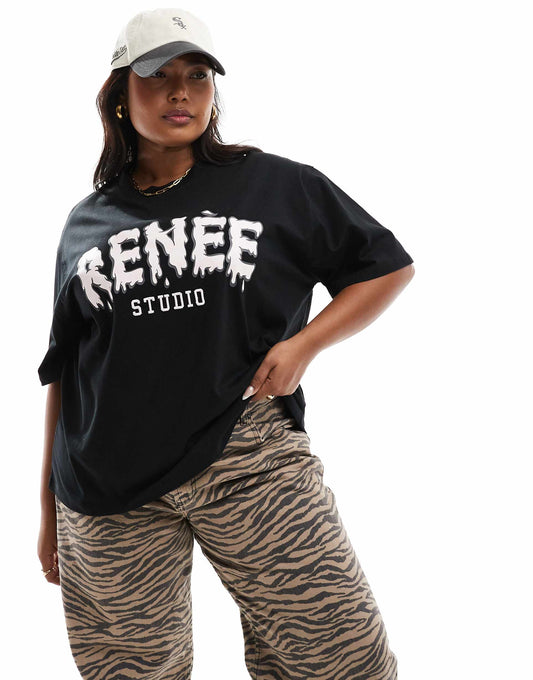 Embroidered Bubble Logo Oversized T-Shirt