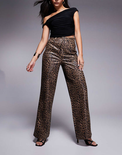 Leather Look Wide Leg Trousers