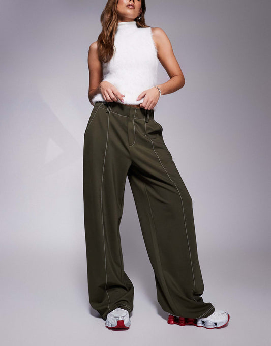 Wide Leg Trouser With Topstitch Detail