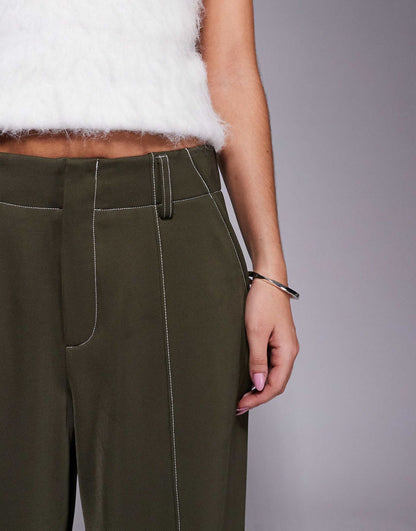 Wide Leg Trouser With Topstitch Detail