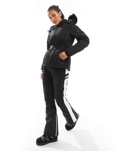 Ski Belted Coat With Faux Fur Hood