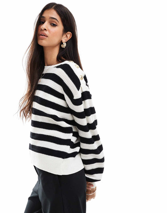 Striped Jumper With Button Shoulder Detail