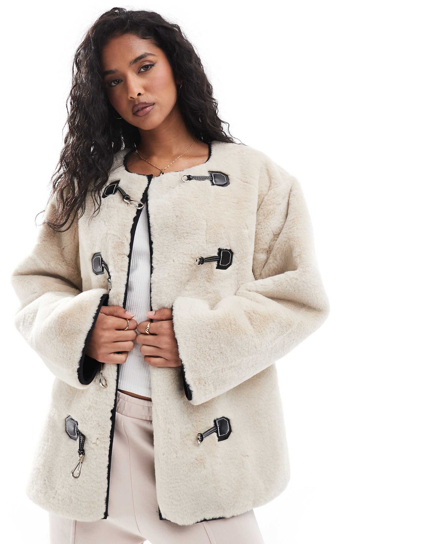 Faux Fur Jacket With Buckle Fastening