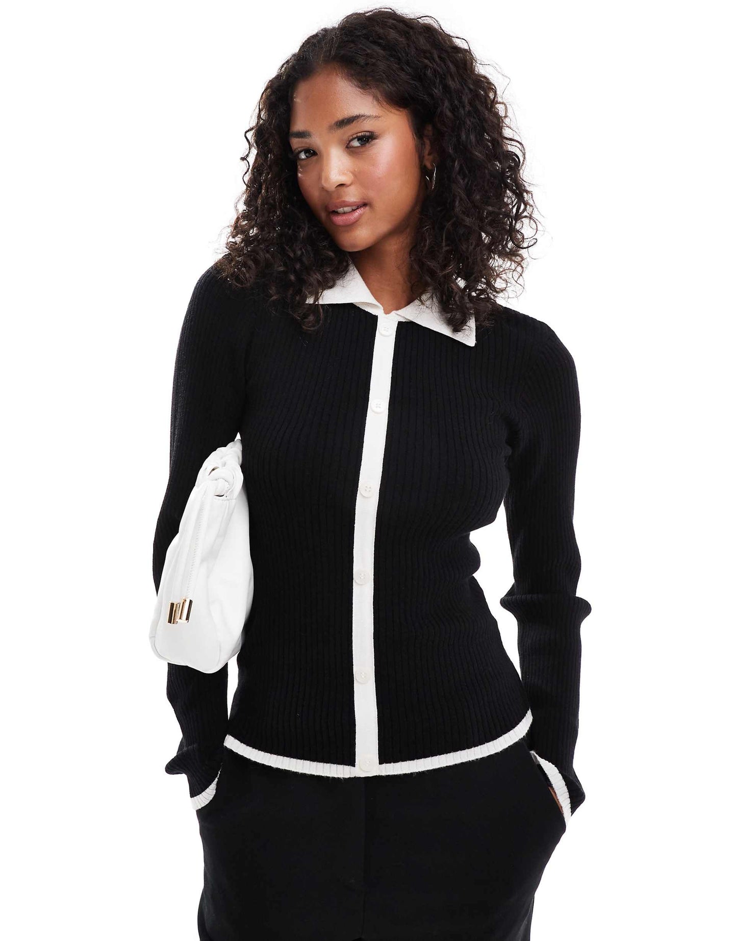 Faux Placket Cardigan With Contrast