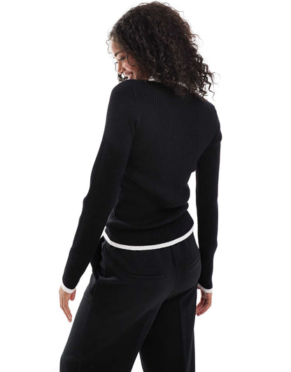 Faux Placket Cardigan With Contrast