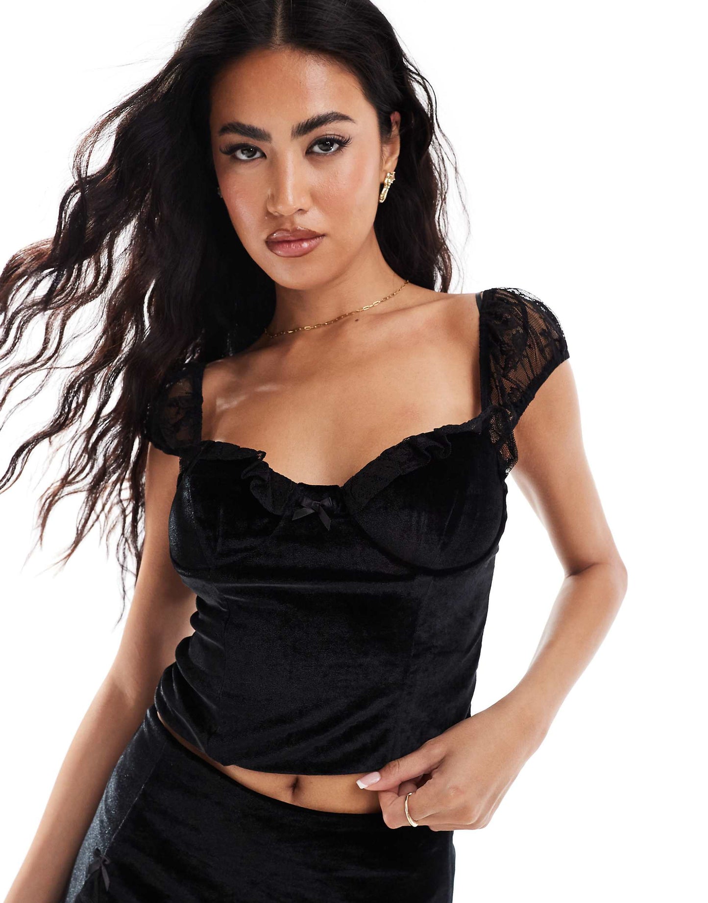 Velvet Corset Top With Lace Detail