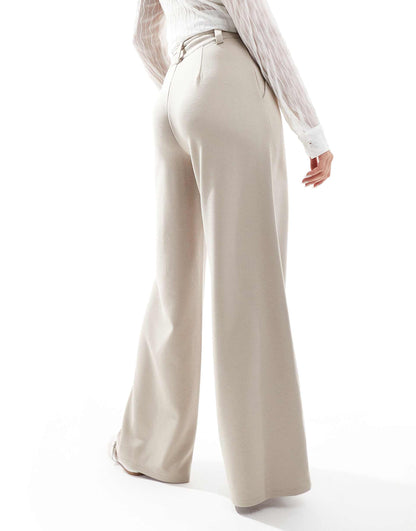 Jersey Twill Tie Belt Wide Leg Trousers