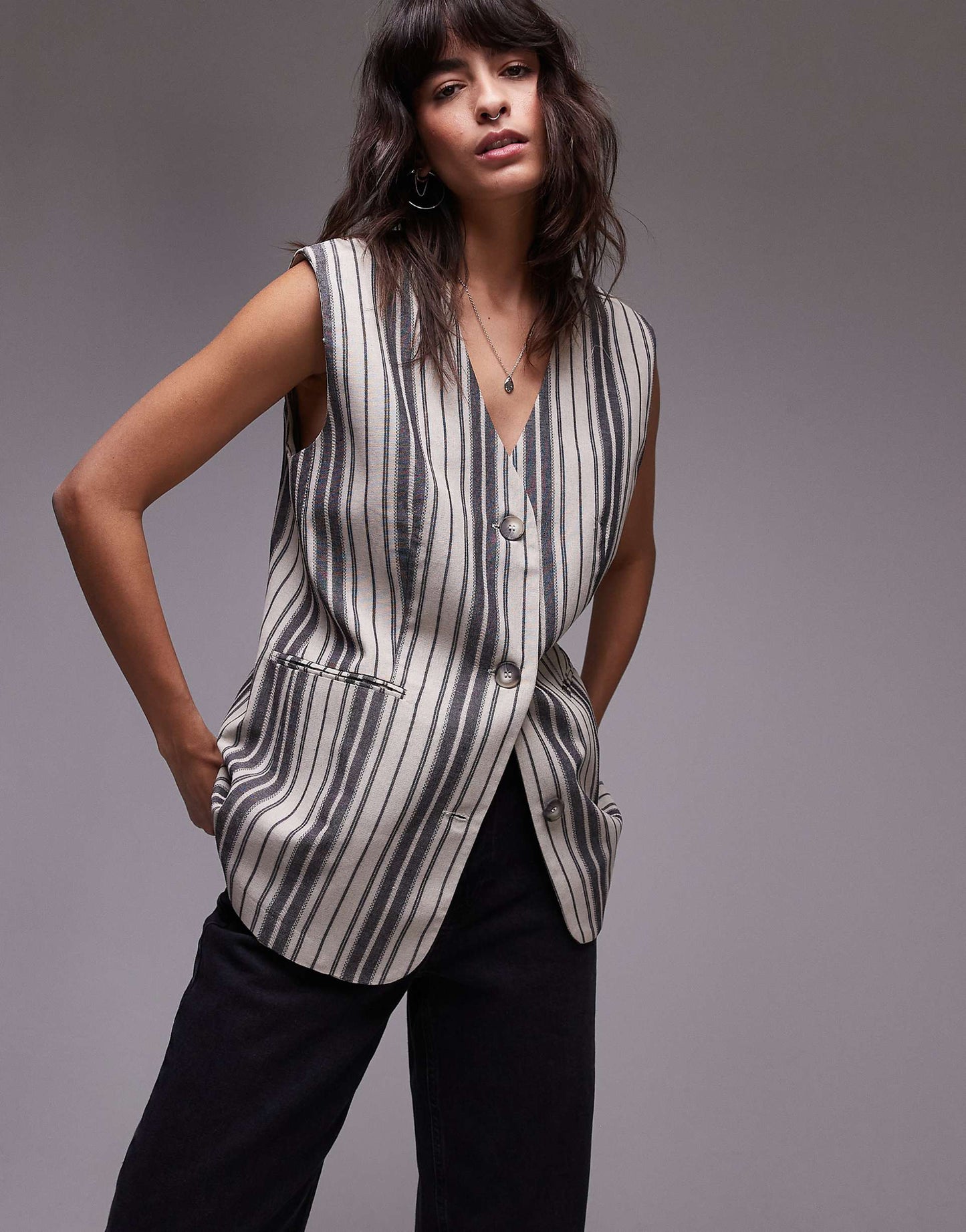 Oversized Linen Stripe Waistcoat