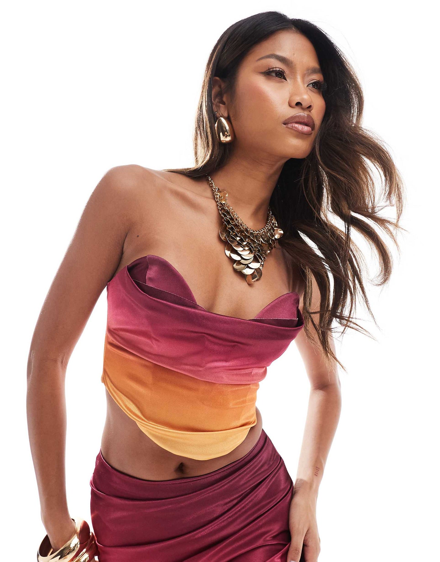 Co-Ord Satin Twill Strapless Corset Top With V Bar