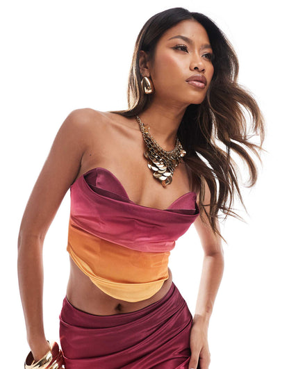 Co-Ord Satin Twill Strapless Corset Top With V Bar