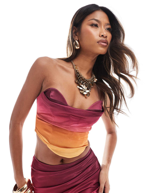 Co-Ord Satin Twill Strapless Corset Top With V Bar