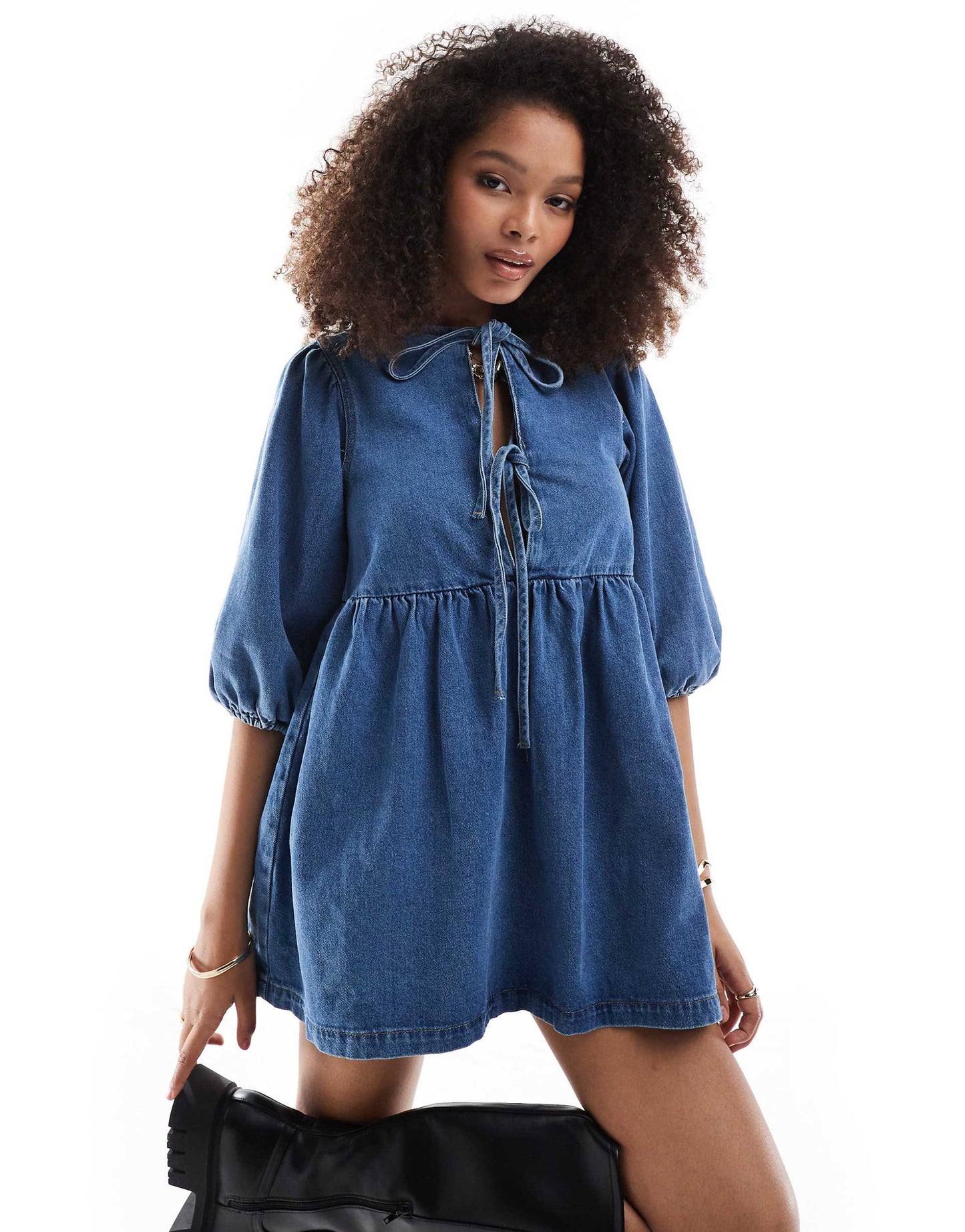 Denim Puff Sleeve Mini Dress