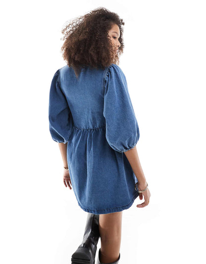 Denim Puff Sleeve Mini Dress