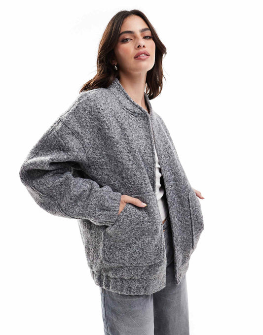 Slouchy Textured Bomber Jacket