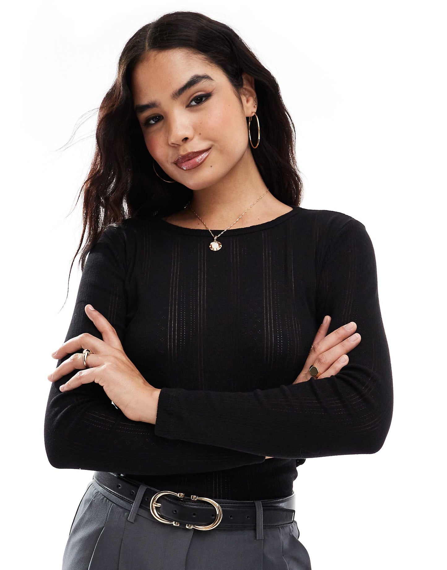 Pointelle Long Sleeve Top