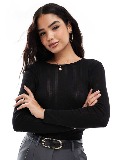 Pointelle Long Sleeve Top