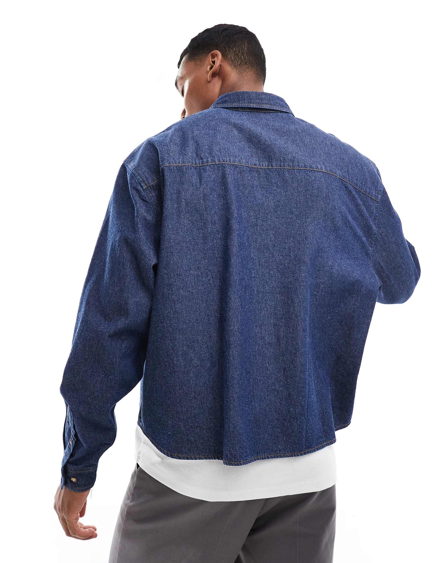 Boxy Oversized Denim Shirt With Badge Detail