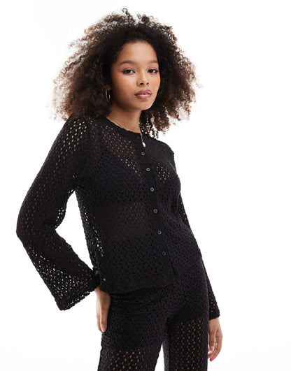 Open Knit Button Down Cardigan Co-Ord