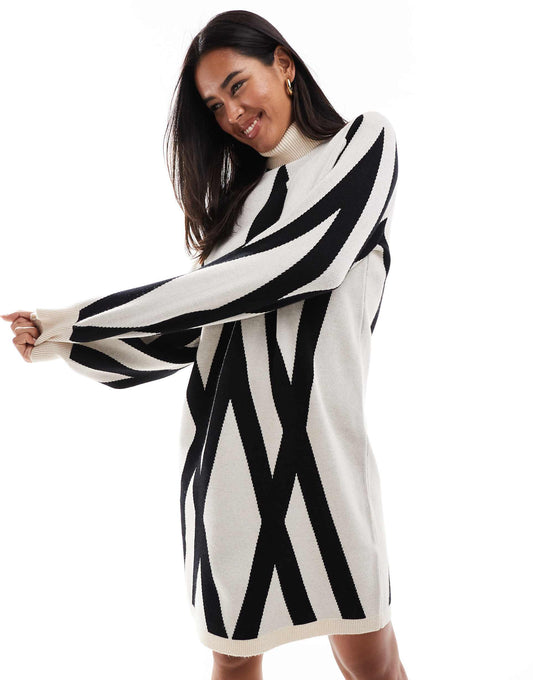 Knitted Jumper Dress With High Neck