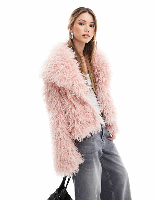 Oversized Collar Mongolian Faux Fur Jacket