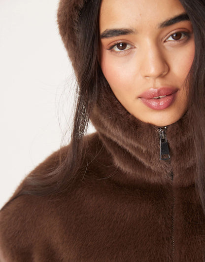 Exclusive Faux Fur Zip Through Hooded Bomber Jacket