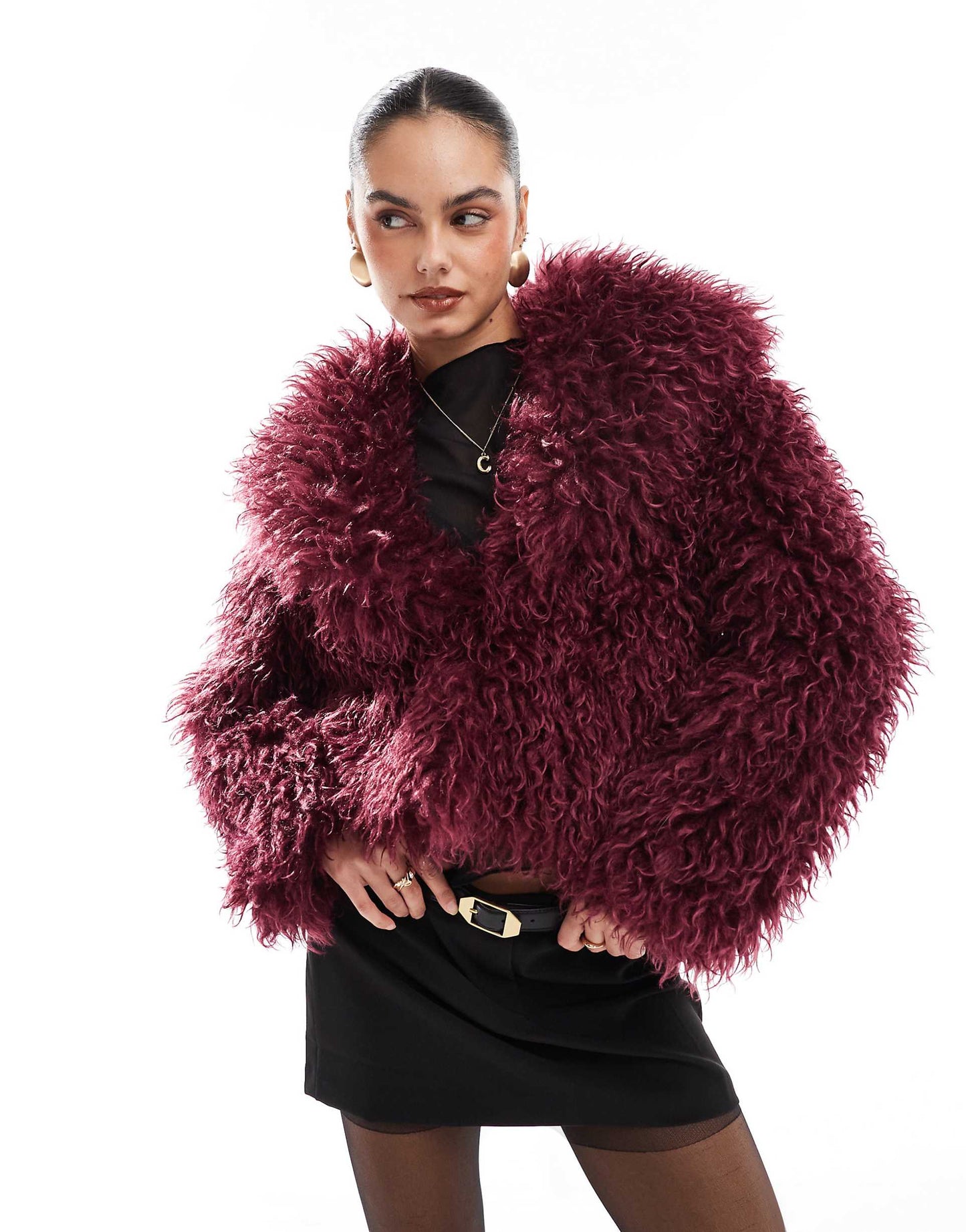 Oversized Collar Mongolian Faux Fur Jacket