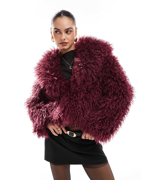 Oversized Collar Mongolian Faux Fur Jacket